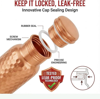 Hammered Copper Water Bottle - 30 Oz Pure Copper Vessel for Drinking Healthy Water